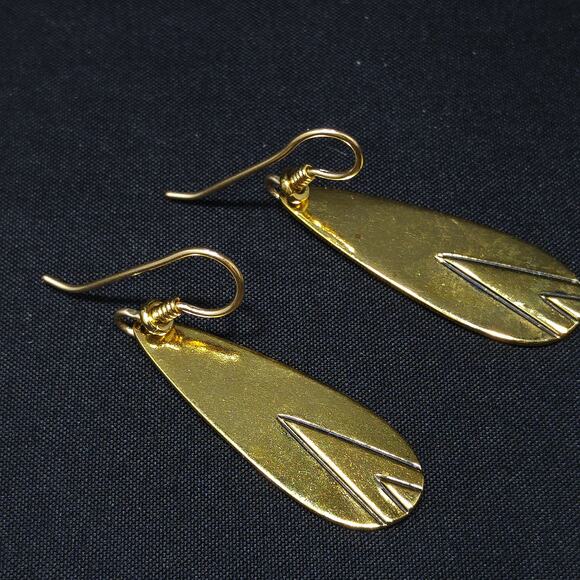 Vintage Laurel Burch Geometric Design Earrings, Gold Plated, 1980s Jewelry - Picture 7 of 10